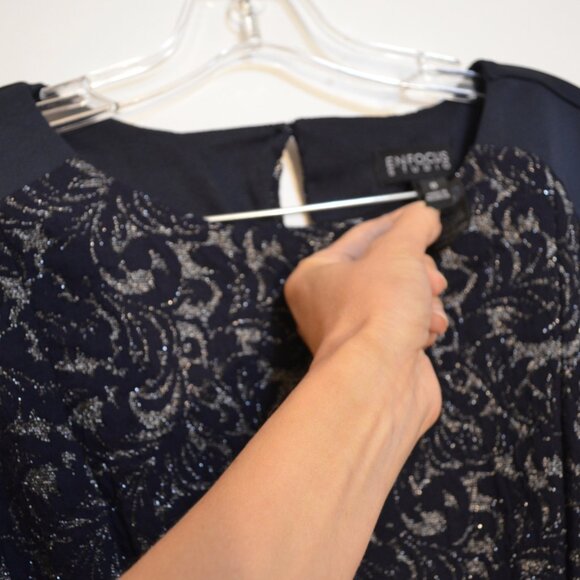 ENFOCUS STUDIO Pretty Midi Dress Blueish Black &Lurex/Sparkly Lace Lining Top 8 - Picture 4 of 8